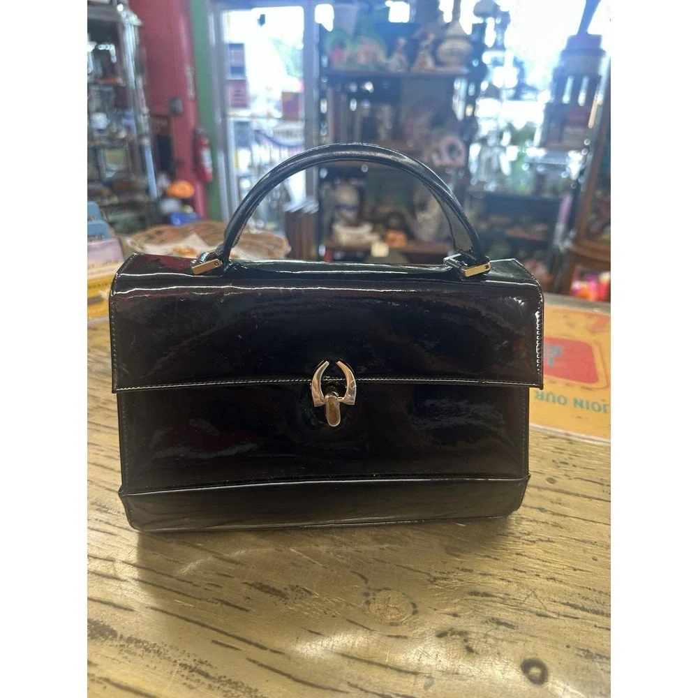 Vintage Bienen Davis Black Gold Hardware Women's Top Handle Bag Clasp